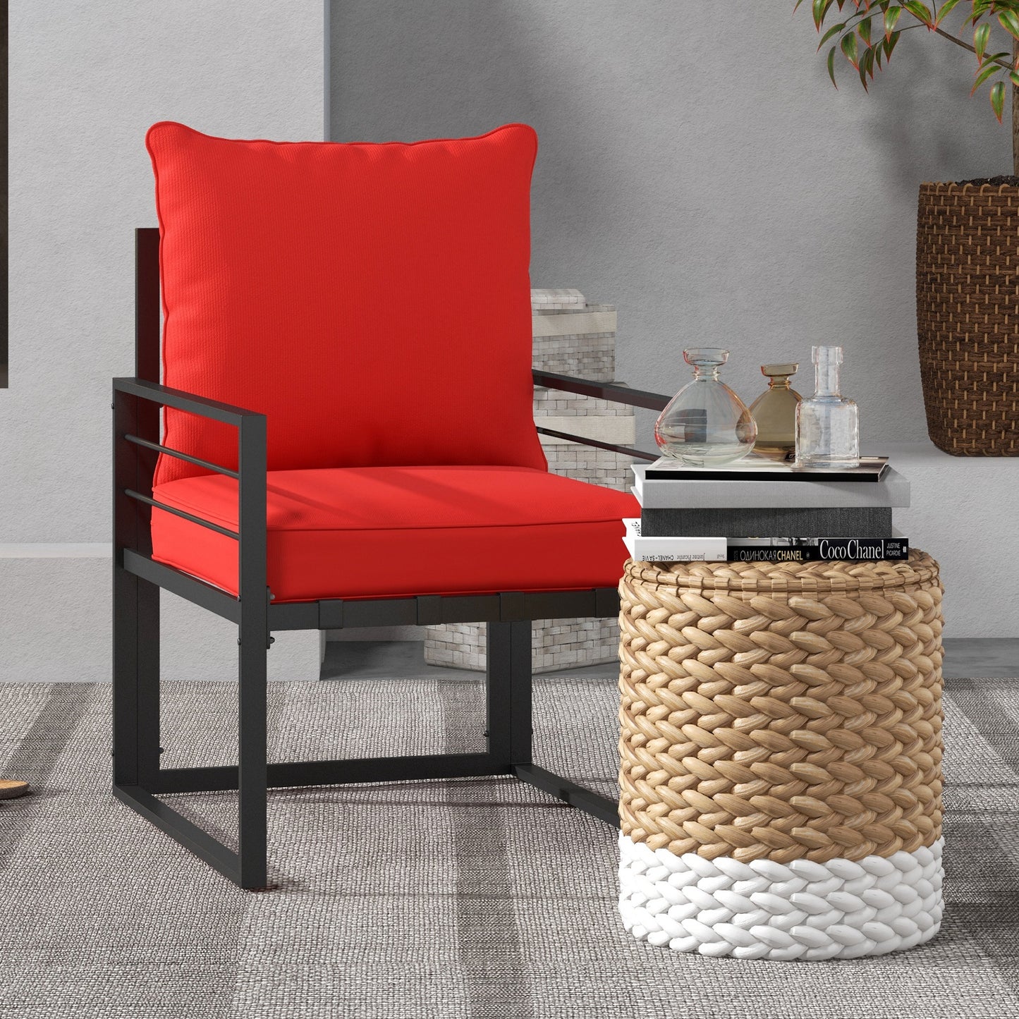 Coussins épais et profonds pour siège d'extérieur avec coussin de dossier, rouge