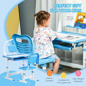 Table d'étude pour enfants avec plateau inclinable, bleu