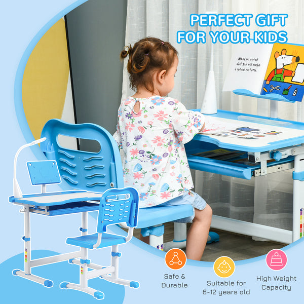 Table d'étude pour enfants avec plateau inclinable, bleu