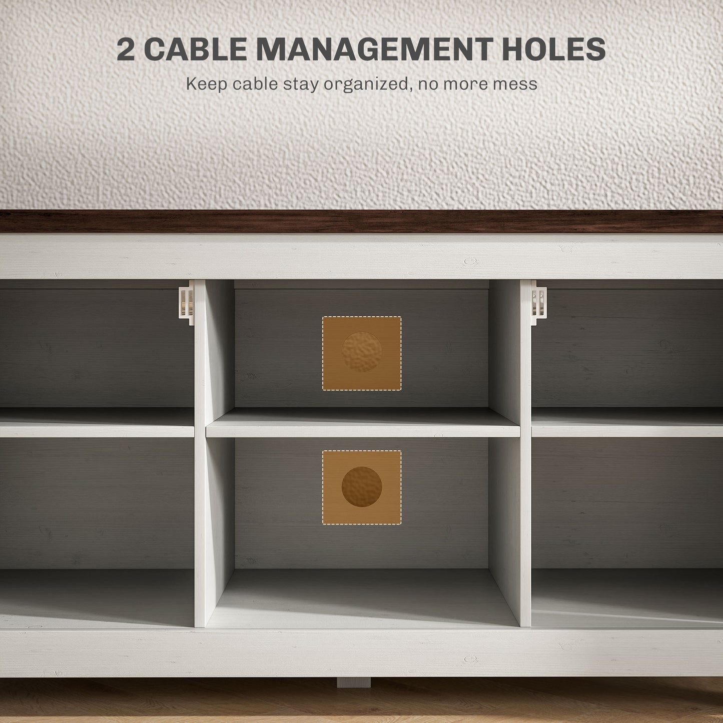 Meuble TV HOMCOM Farmhouse pour téléviseur jusqu'à 50 pouces, avec portes de grange et gestion des câbles pour le salon, blanc vieilli