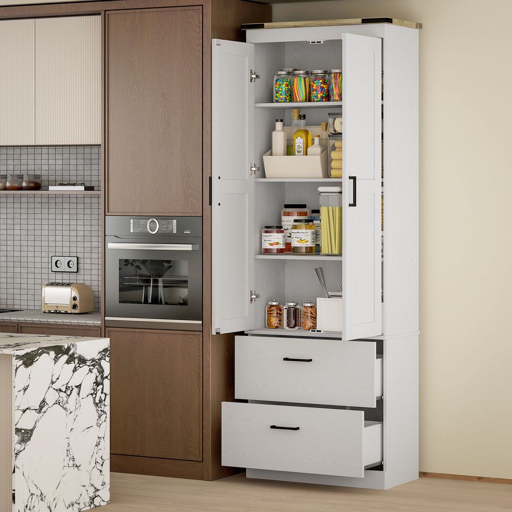 Meuble de rangement avec portes, tiroirs et étagères réglables, blanc crème
