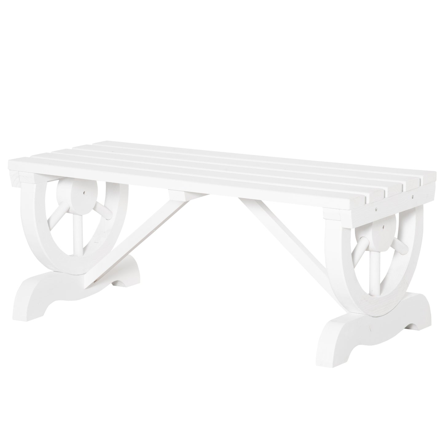Outsunny Rustic Wood Wheel Outdoor Garden Bench for 2-Person with a Unique Wheel Design on the Legs & Strong Build, White |