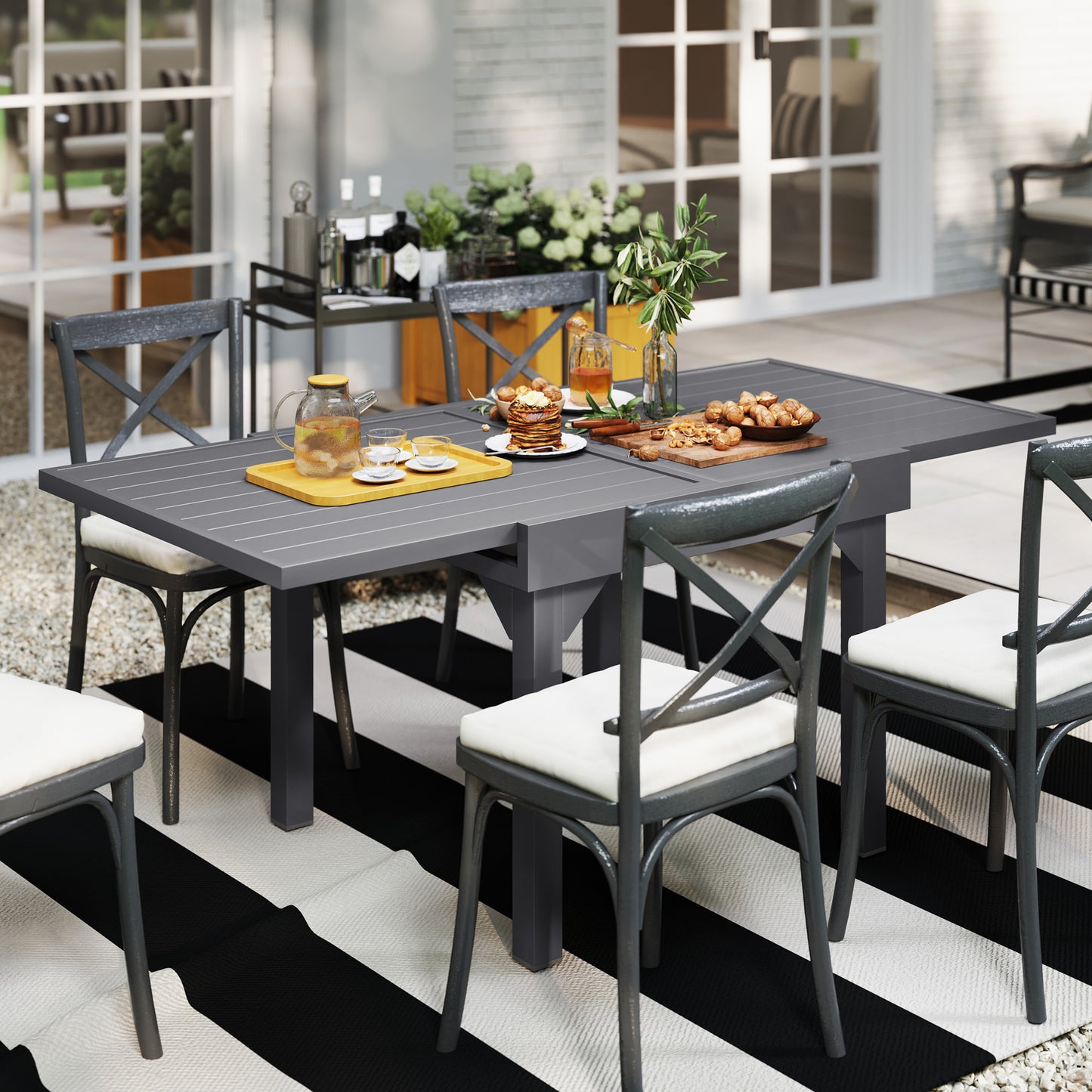 Table de salle à manger d'extérieur extensible en aluminium, gris