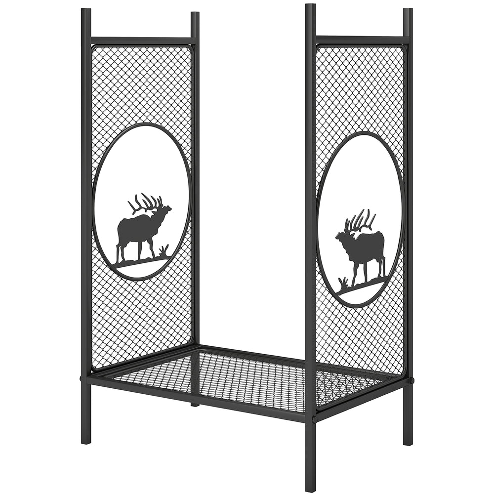 Support à bûches en métal robuste de 48 cm avec motifs décoratifs de cerfs