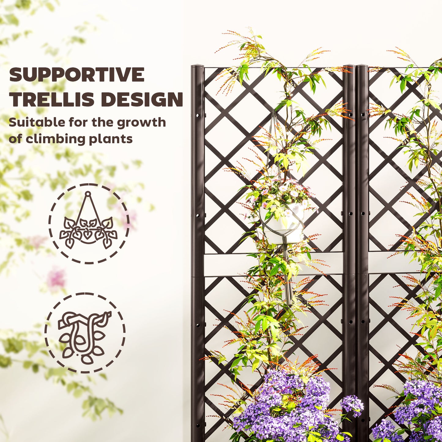 Jardinière surélevée Outsunny avec treillis, plate-bande surélevée en plastique avec trous de drainage et bouchons de drainage, 81 x 40 x 122 cm