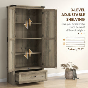 Meuble garde-manger style campagnard avec 2 portes, tiroir et étagères réglables, gris-beige