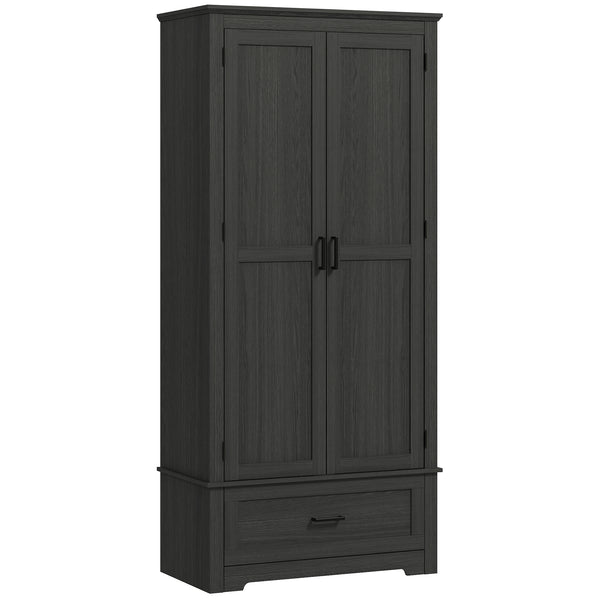 Meuble de cuisine de style campagnard avec 2 portes, tiroir et étagères réglables, noir