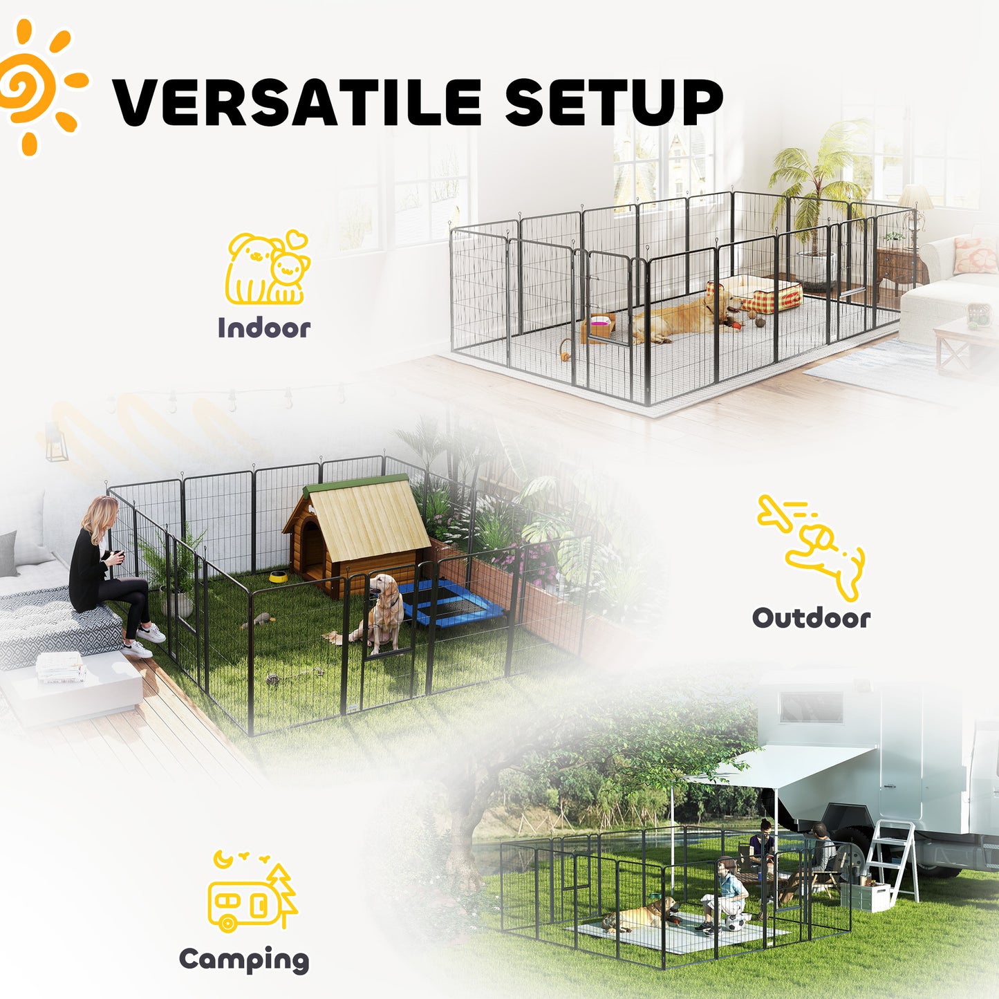 16-Panel Dog Playpen with Straps, Portable & Self-Assembly, for Large Dogs, 99cm Height