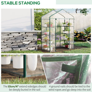 Portable Garden Greenhouse with 4 Shelves and Roll-Up Zippered Door, Transparent