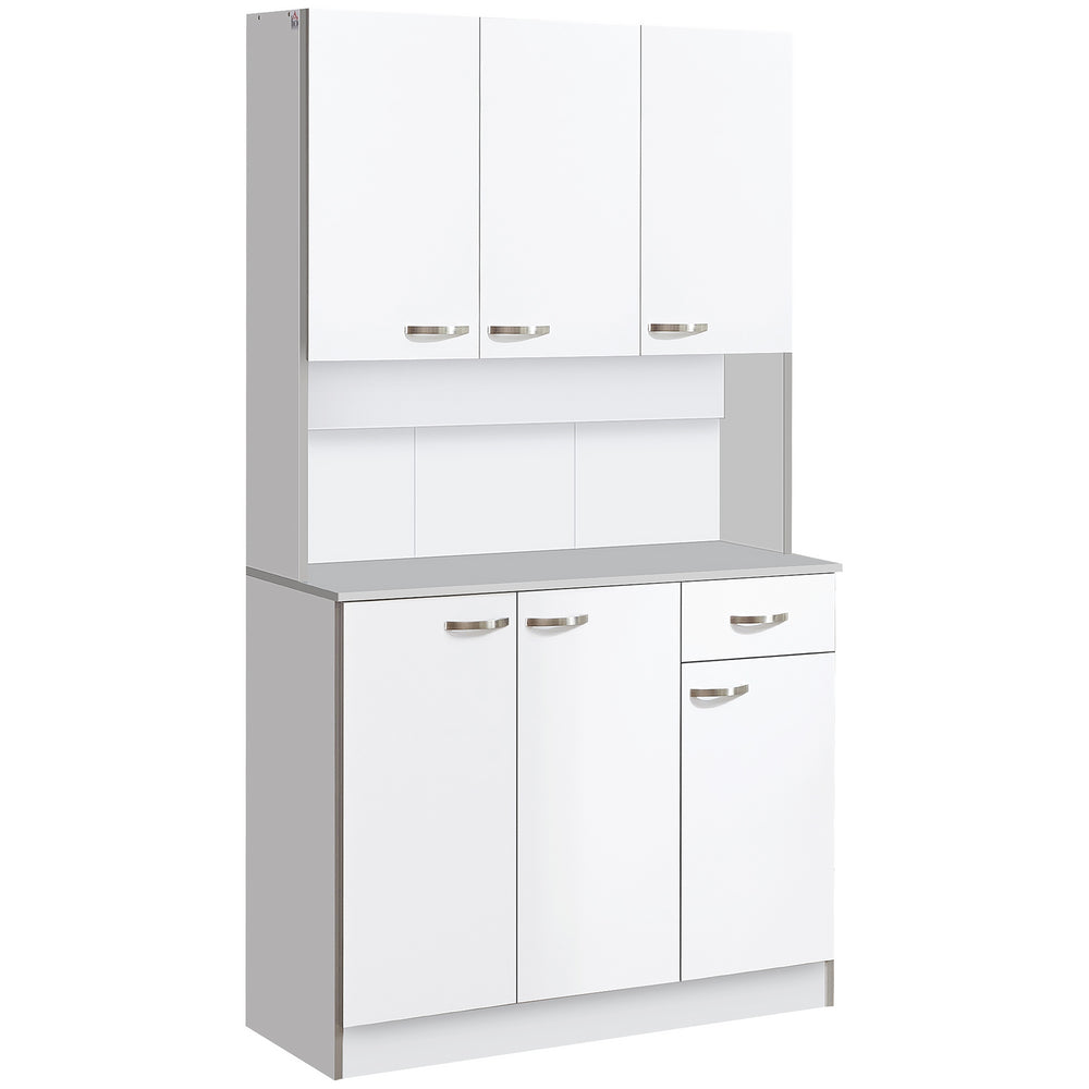 Buffet moderne avec placards de rangement, tiroir, espace ouvert pour micro-ondes, blanc