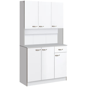 Buffet moderne avec placards de rangement, tiroir, espace ouvert pour micro-ondes, blanc