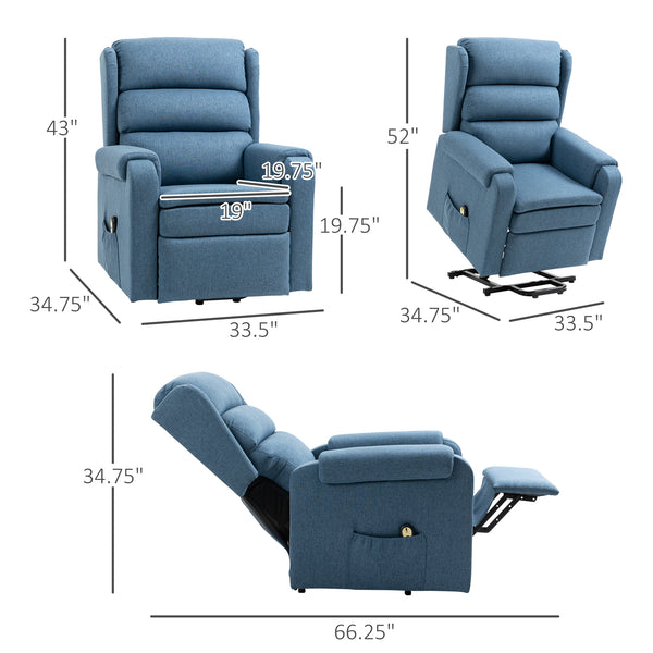 Fauteuil releveur inclinable électrique avec repose-pieds, bleu