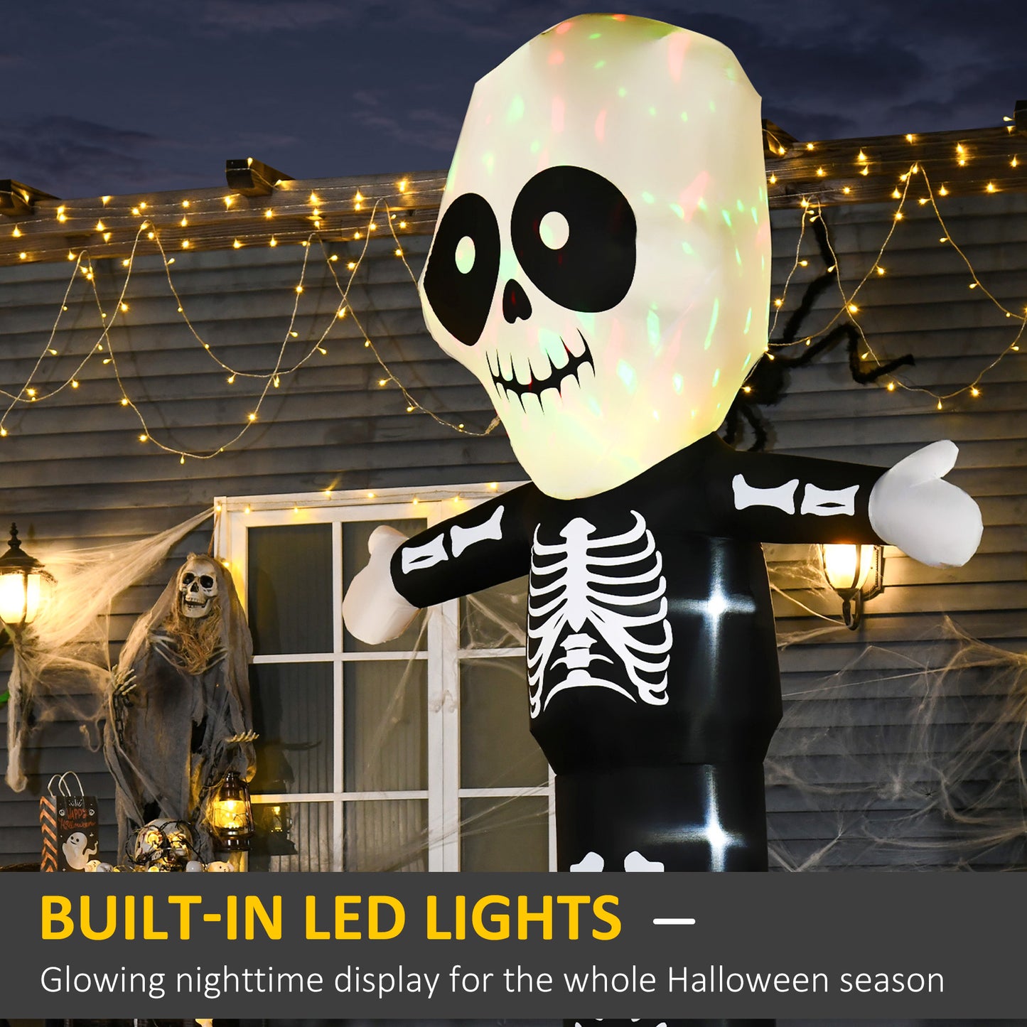 Décoration gonflable fantôme squelette Halloween 3 m, éclairage LED