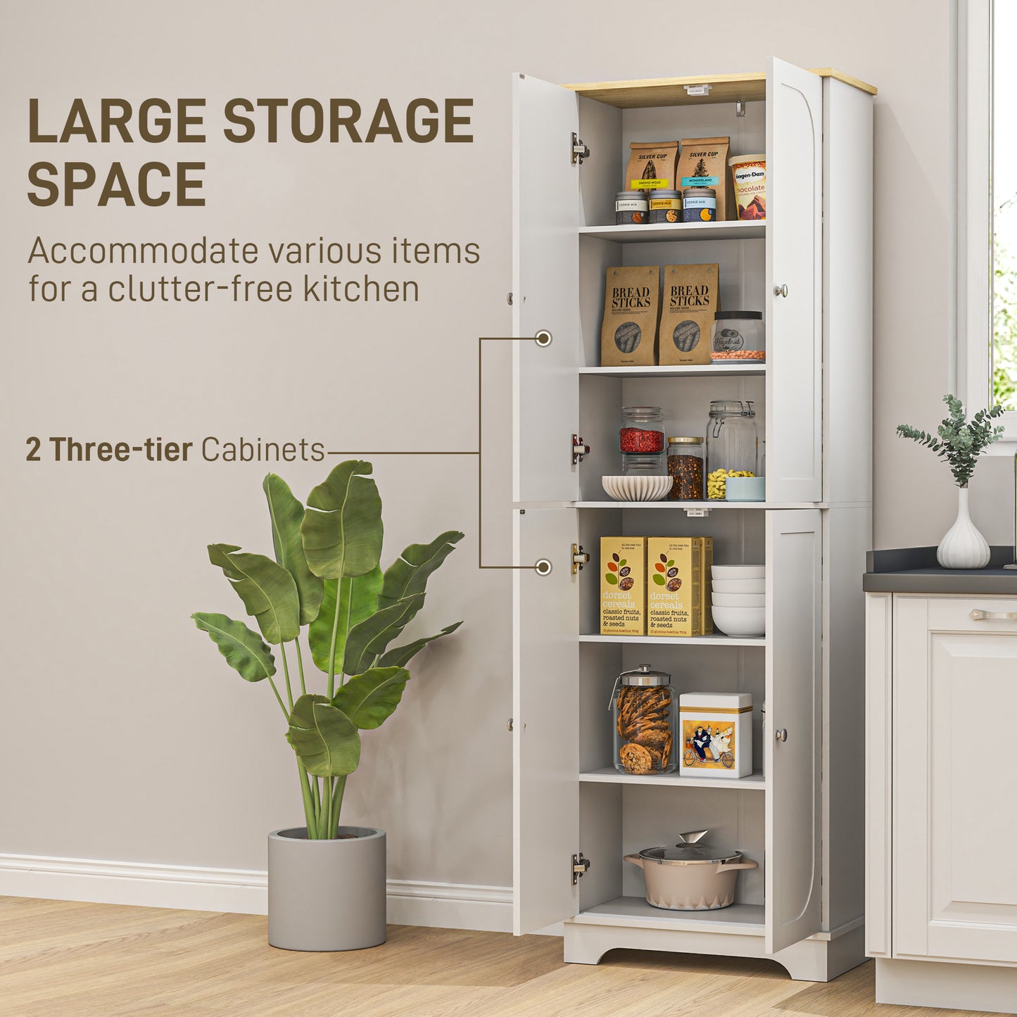Armoire de rangement de 183 cm de haut, avec étagères réglables, 4 portes, blanc