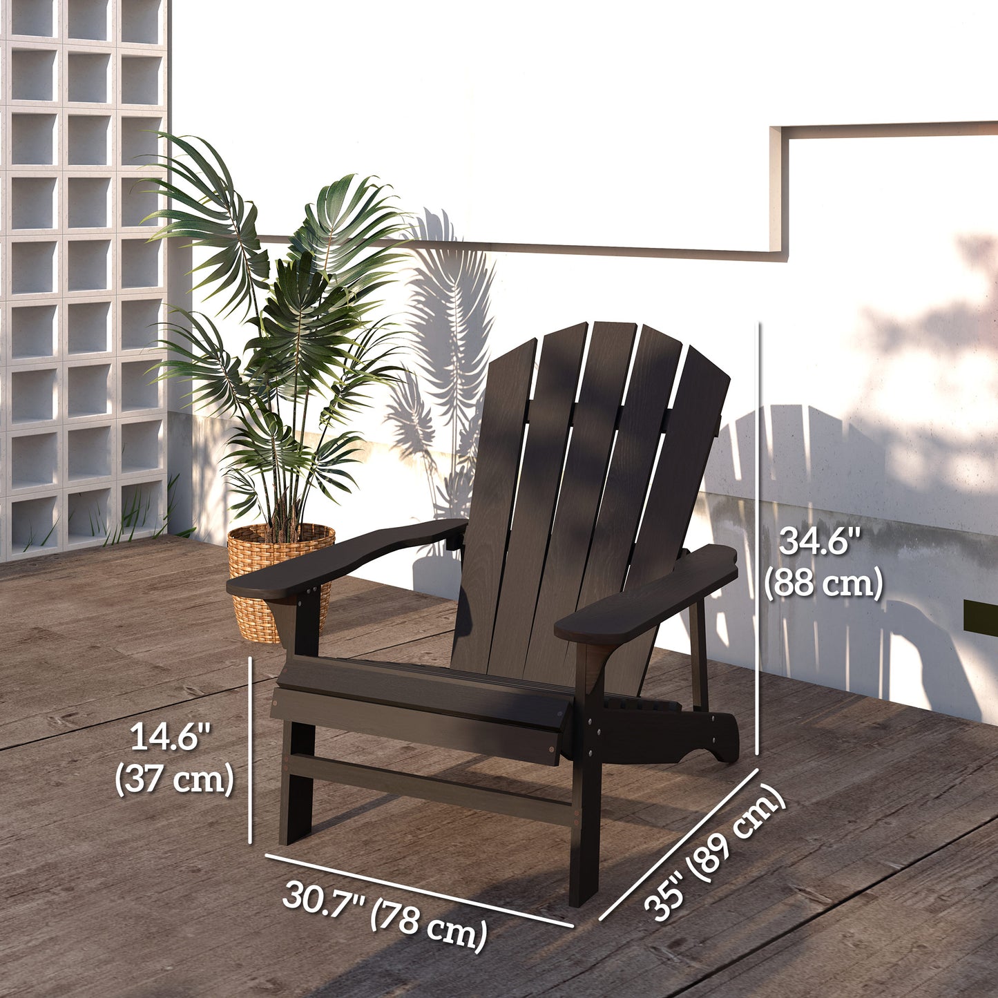 Chaise Adirondack en bois à lattes pour terrasse, jardin, arrière-cour, foyer, noire
