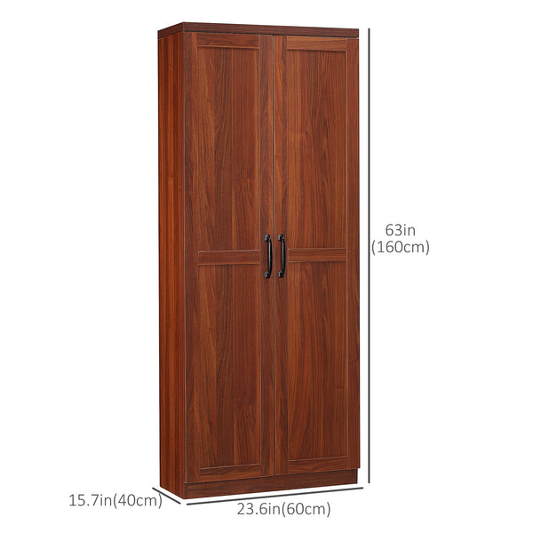 5-Tier Pantry with Doors and Adjustable Shelves, Brown