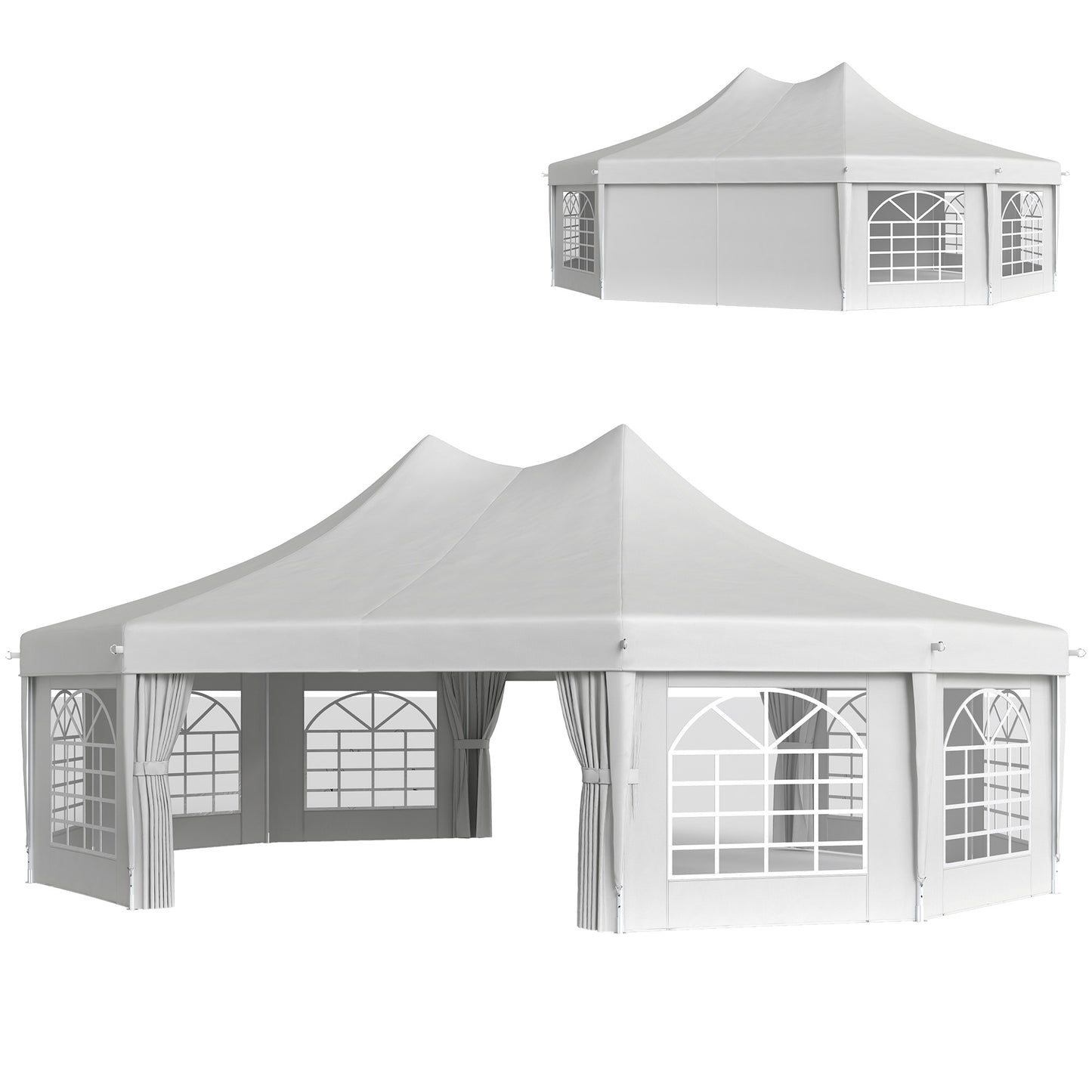 Outsunny 29 x 21 ft Decagon High-Pitch Party Tent with Canopy and 10 Removable Sidewalls, White