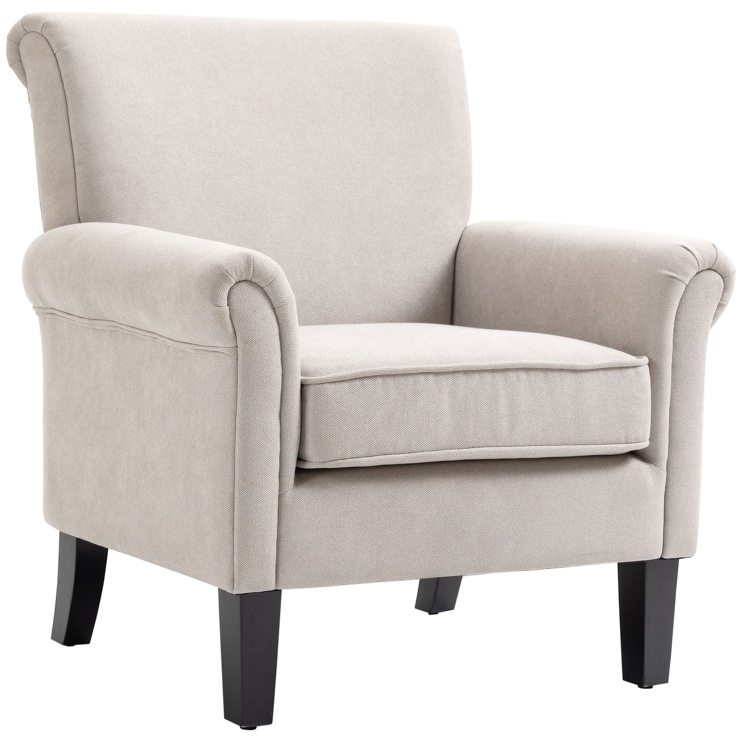 Fauteuil d'appoint rembourré avec tissu doux au toucher velours, accoudoirs roulés, gris