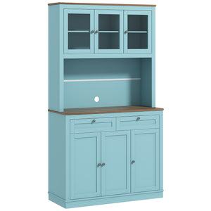 Garde-manger avec espace micro-ondes et portes vitrées, bleu