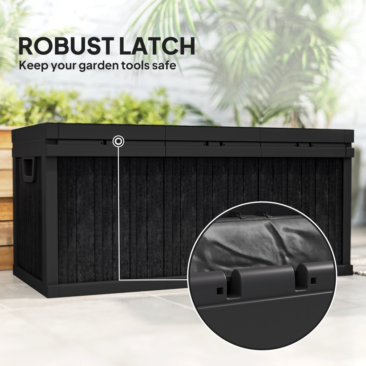 Outsunny 70 Gallon Patio Box, Resin Outdoor Storage Box with Handles, Waterproof Garden Tool Storage Container, Black