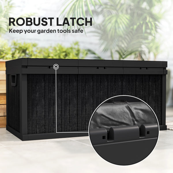 Coffre de rangement extérieur en résine avec poignées, étanche pour outils de jardin, noir