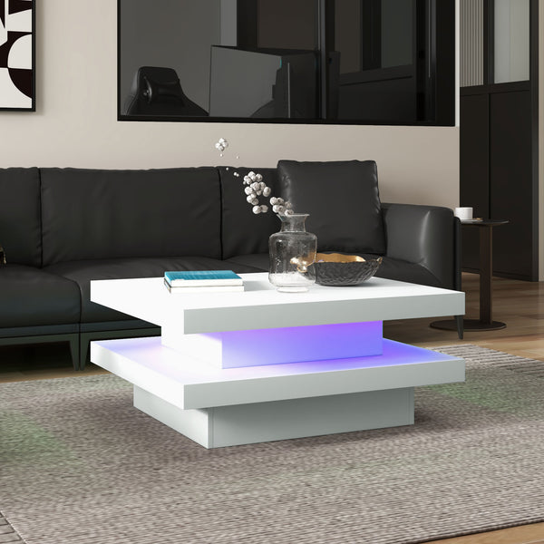 Table basse carrée avec 7 lumières LED et télécommande, blanche