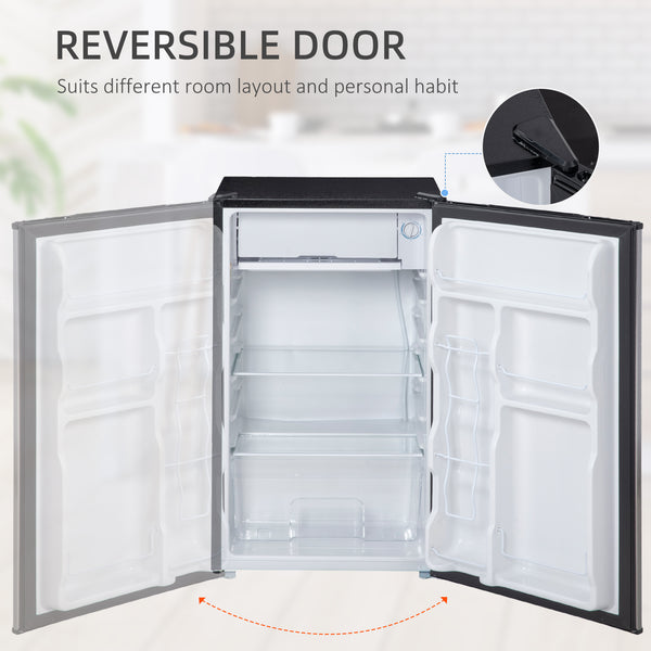 Réfrigérateur compact avec congélateur, étagère réglable, thermostat mécanique et porte réversible, argent