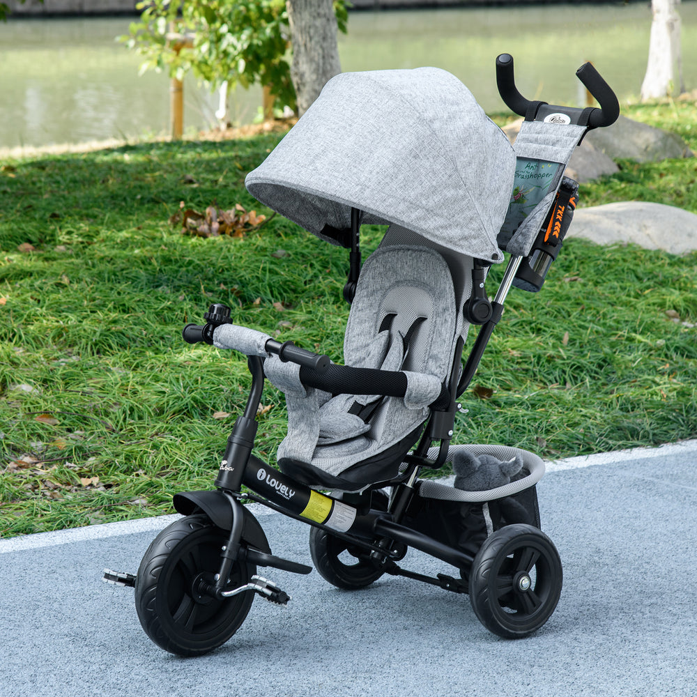 Tricycle 6 en 1 avec poignée parentale, gris