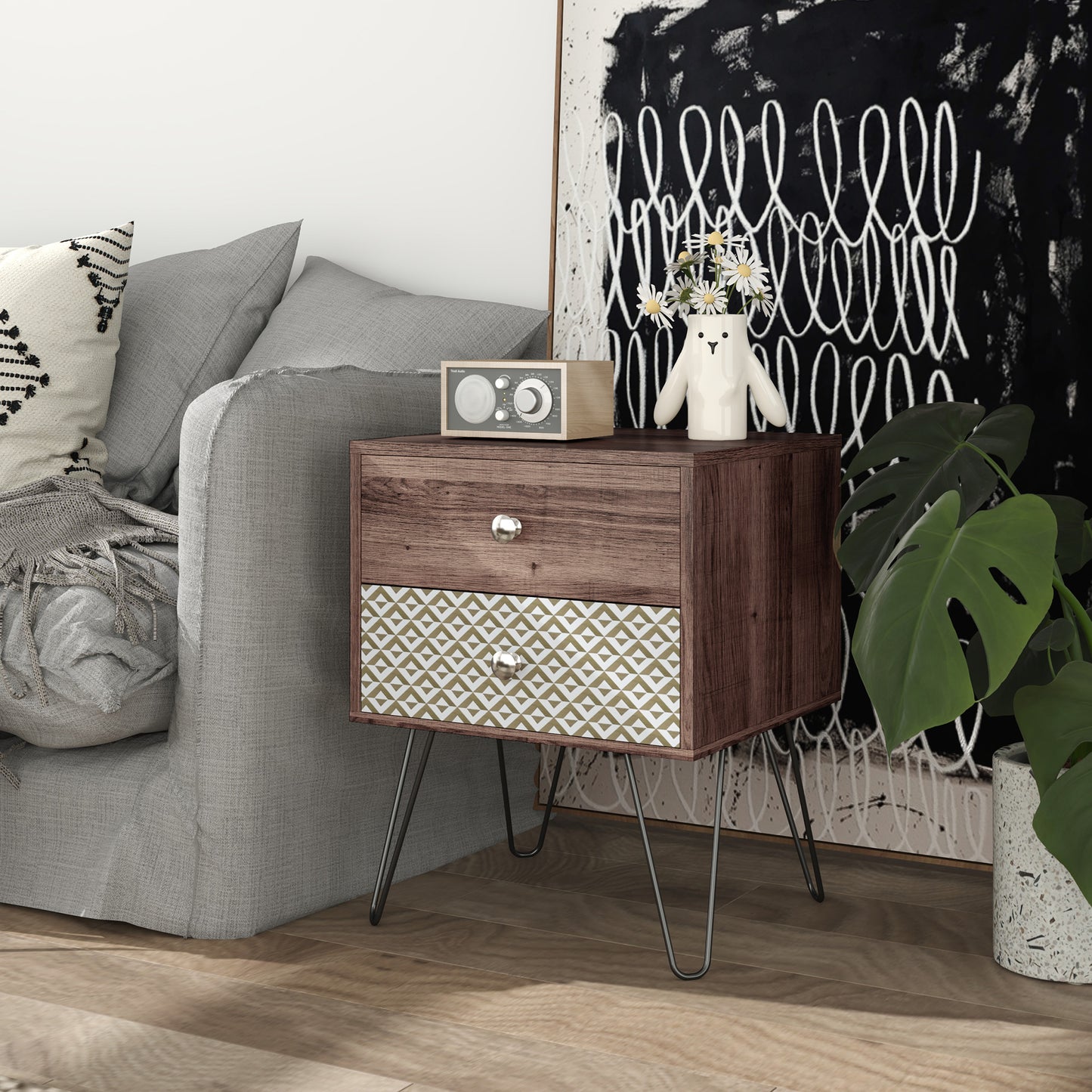 Table d'appoint avec tiroirs pour chambre à coucher ou salon, marron
