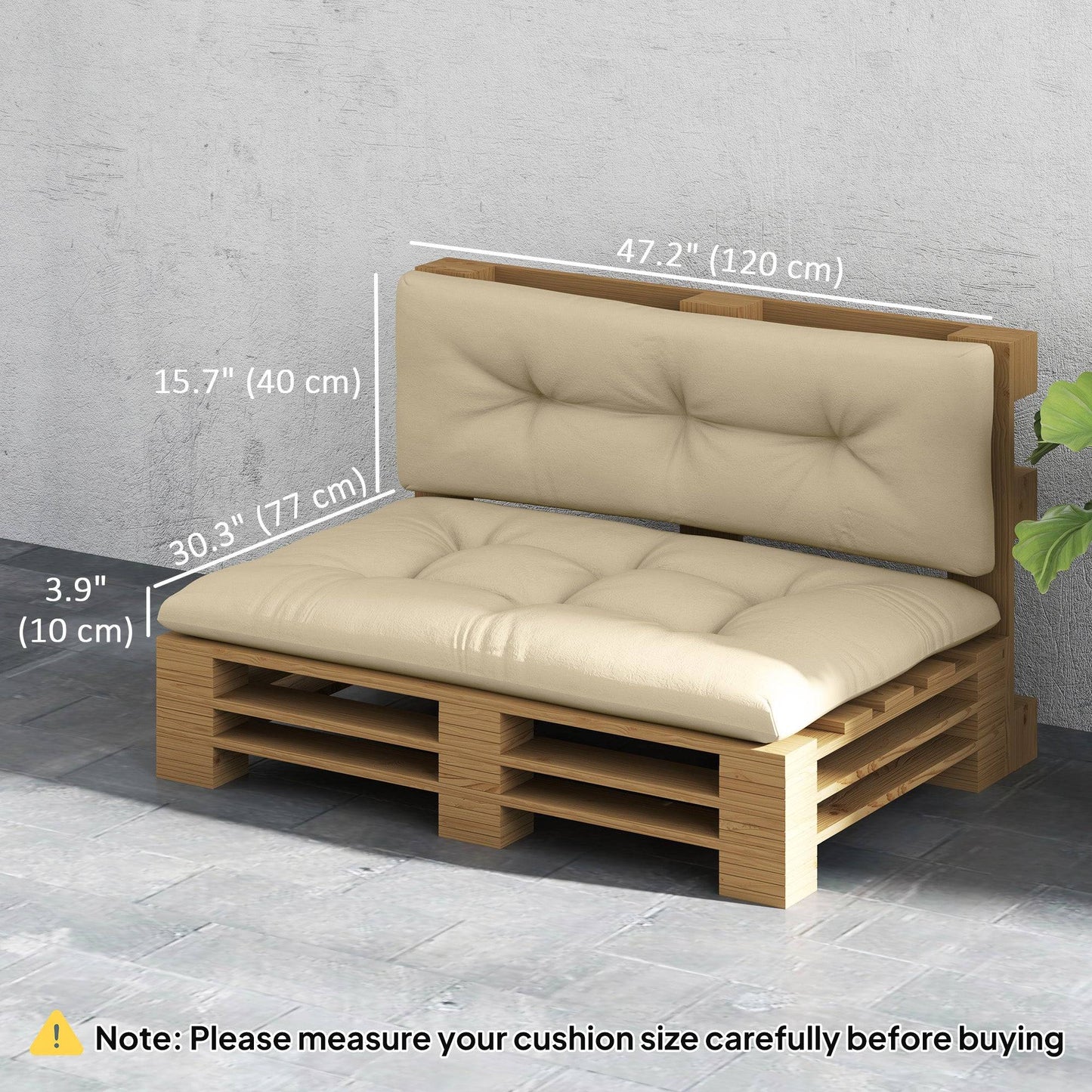 Ensemble de coussins de rechange pour palettes, 2 pièces, 9,9 cm d'épaisseur, beige