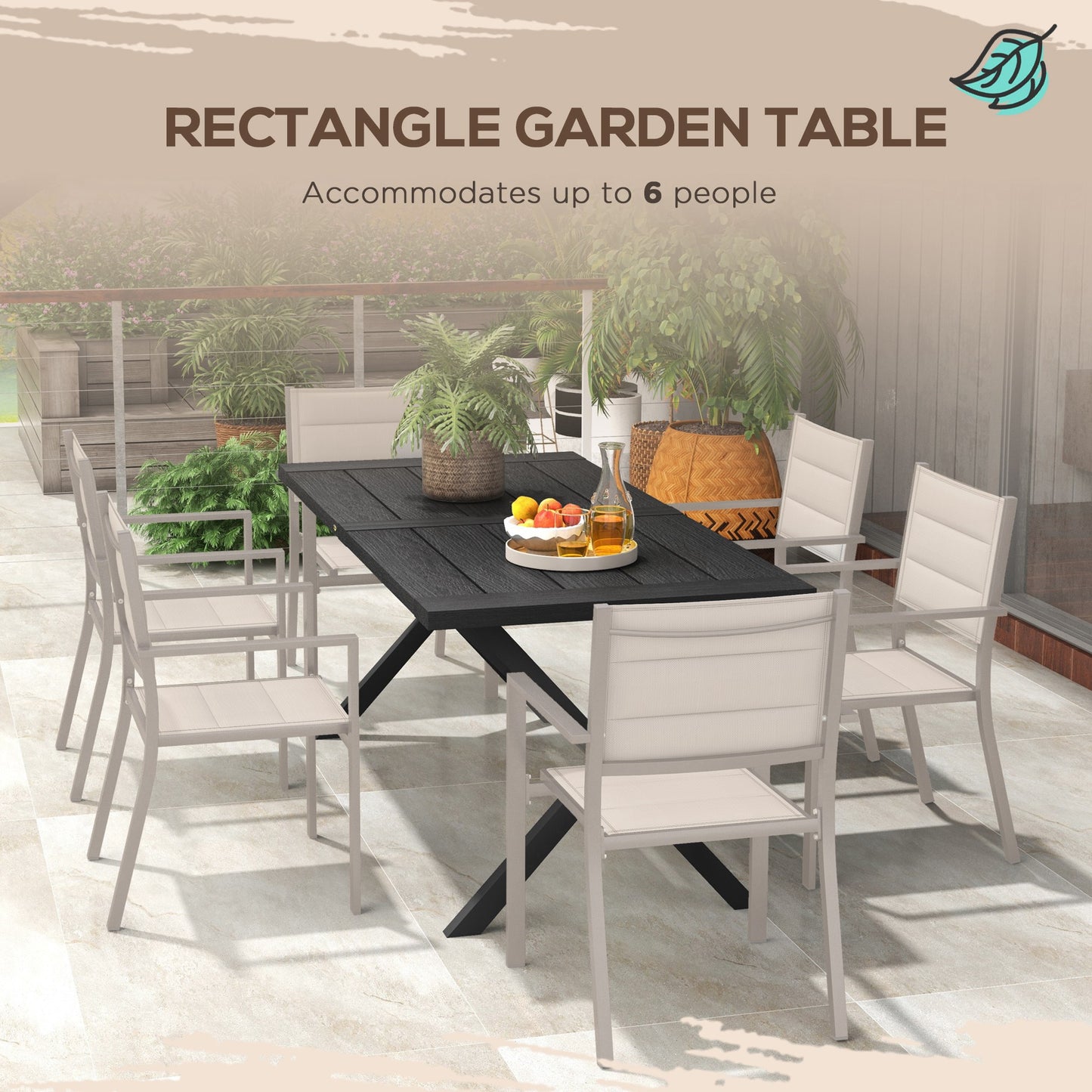 Outsunny 71" Outdoor Dining Table with X-Legs, Aluminum Frame, Darden Rectangular Table for 6 People, for Garden, Black
