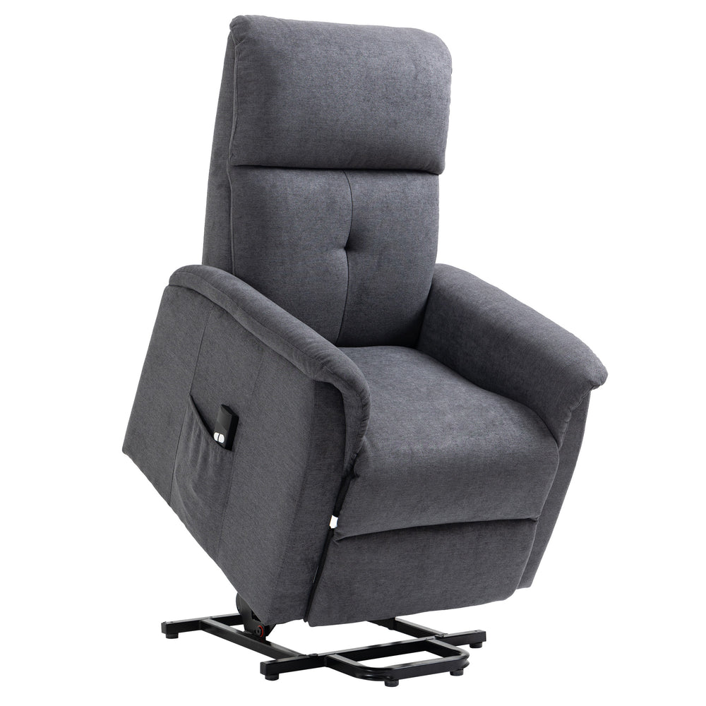 Fauteuil releveur électrique inclinable avec télécommande et poche latérale, gris