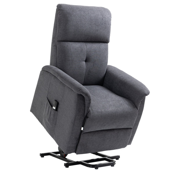 Fauteuil releveur électrique inclinable avec télécommande et poche latérale, gris