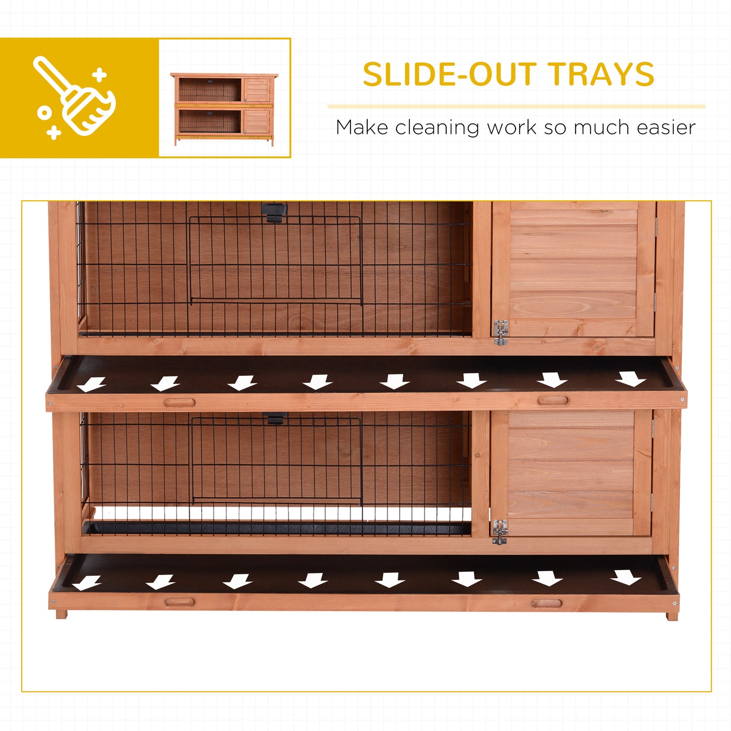 PawHut 54"L 2 étages Grand clapier Cage à lapin Maison en bois pour animaux de compagnie Habitat pour petits animaux avec portes verrouillables, bac anti-fuite et toit étanche pour extérieur/intérieur Orange