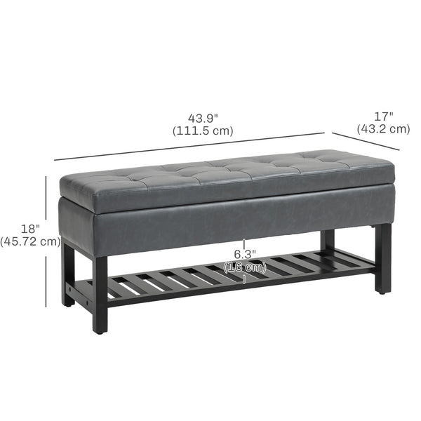 Banc à chaussures ottoman capitonné en cuir synthétique, gris