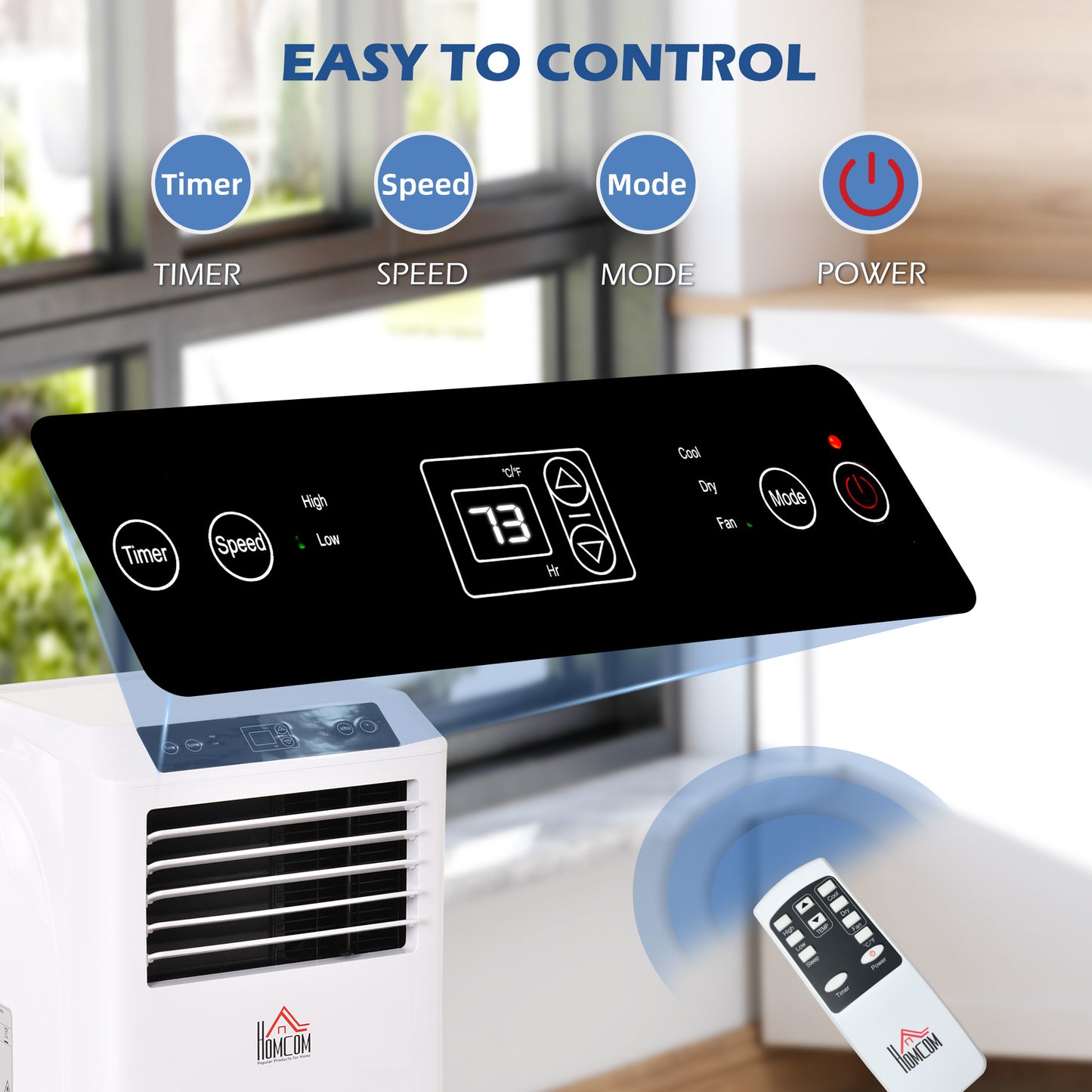 Climatiseur portable 8 000 BTU, déshumidificateur, ventilateurs à 2 vitesses, minuterie 24 h, blanc