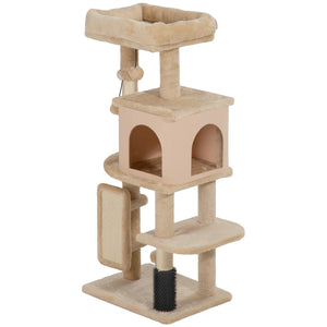 Arbre à chat de 104 cm avec griffoirs, panier, niche et plateformes de saut, beige