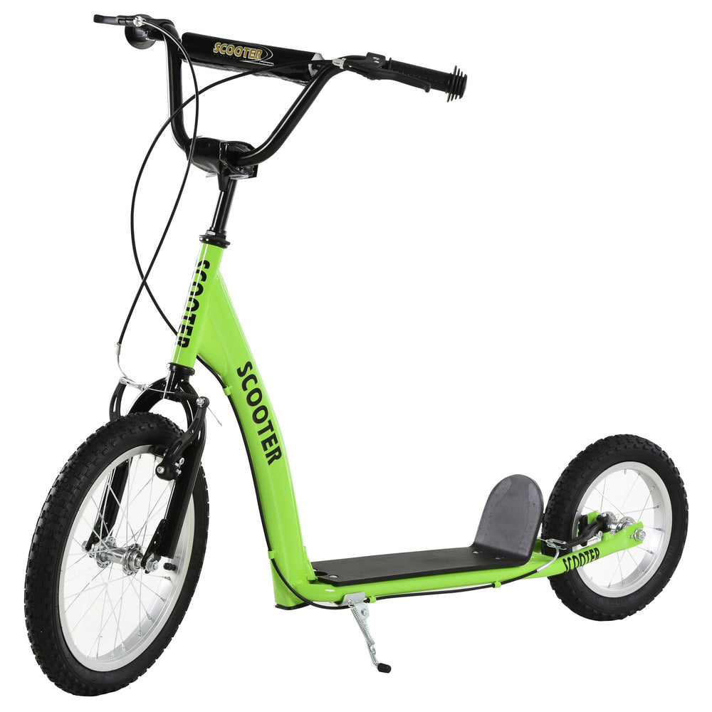 Trottinette avec guidon réglable, double frein, roues gonflables, verte