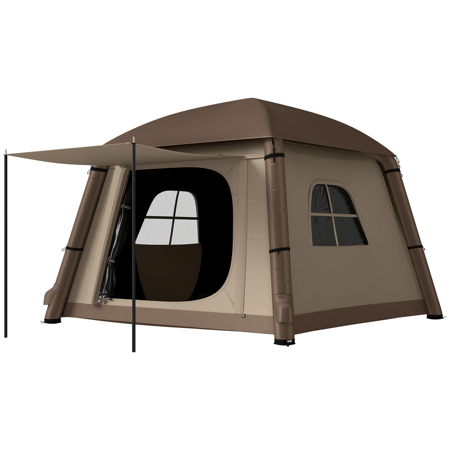 Outsunny Inflatable Camping Tent, 1-2 Person Camping Tent with Hand Pump, Inflatable Tent with Doors, Carry Bag, Khaki and Brown