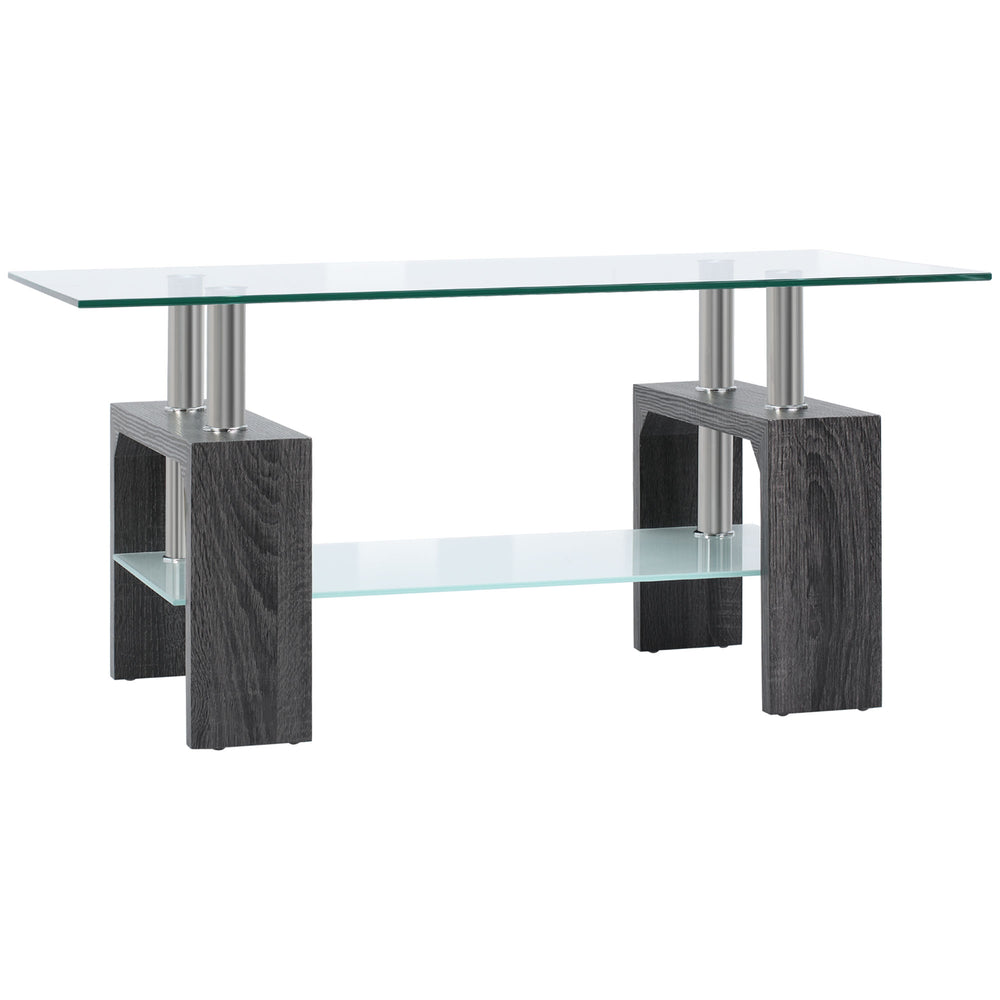 Table basse rectangulaire avec plateau en verre trempé, gris