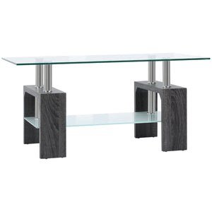 Table basse rectangulaire avec plateau en verre trempé, gris