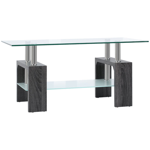 Table basse rectangulaire avec plateau en verre trempé, gris