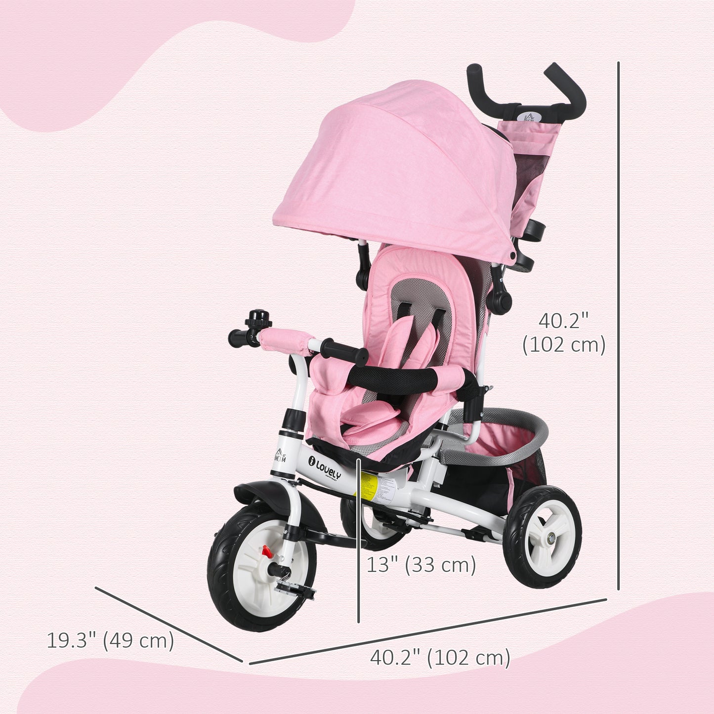 6 in 1 Toddler Tricycle for 1-5 Years Old with Parent Handle, Pink