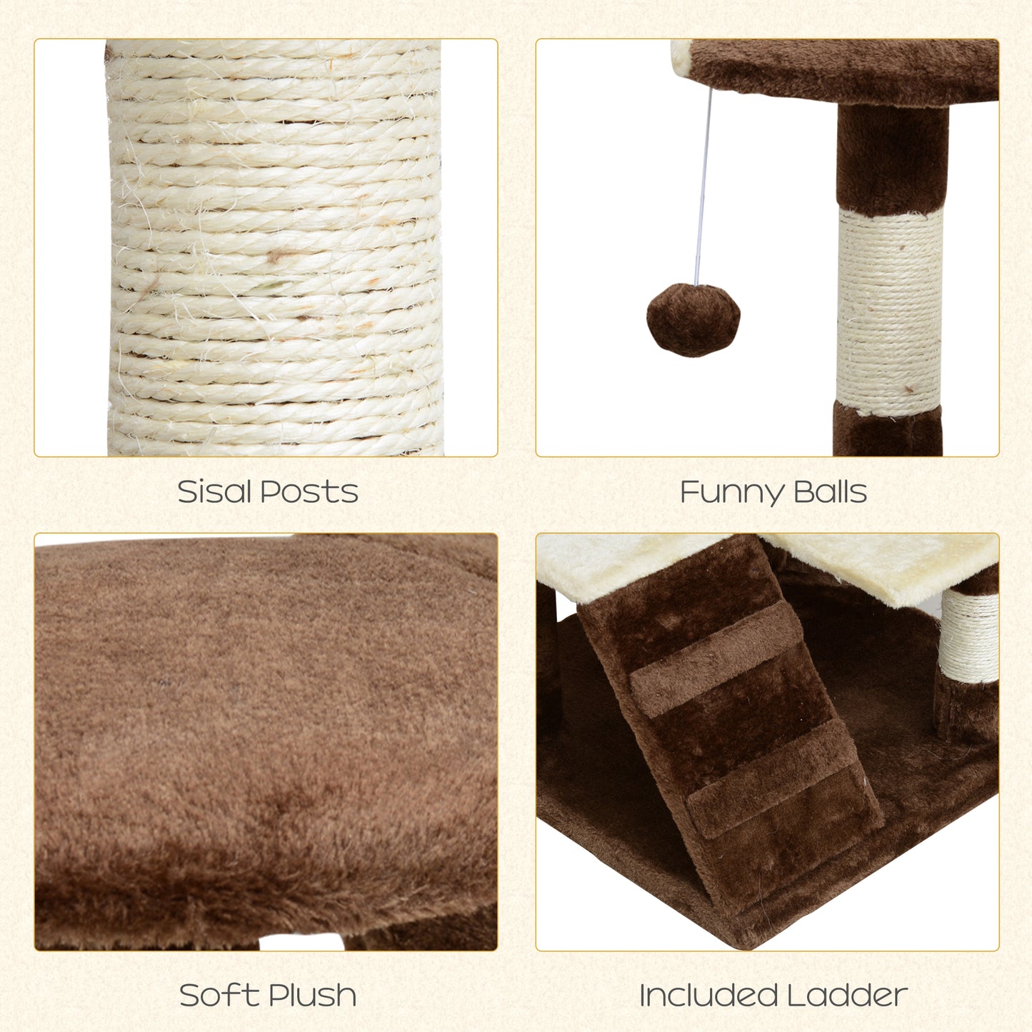 53" Cat Tree with Scratching Post, Large Multi-Level Kitten Playhouse