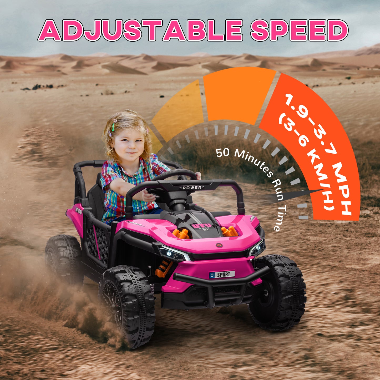 12V Kids Car, Remote Control Truck, Spring Suspension, LED Headlights, 3 Speeds, Pink