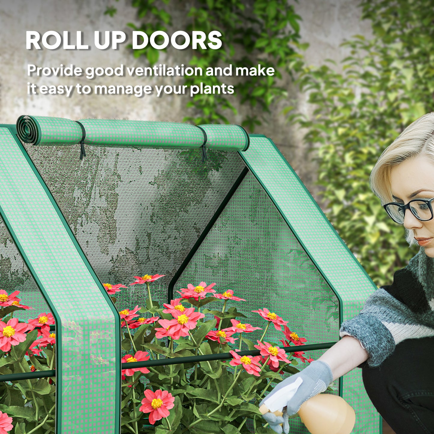 Outsunny Mini Portable Tunnel Greenhouse for Plants and Flowers, Warm Greenhouse with Zippered Roll-Up Doors, Green