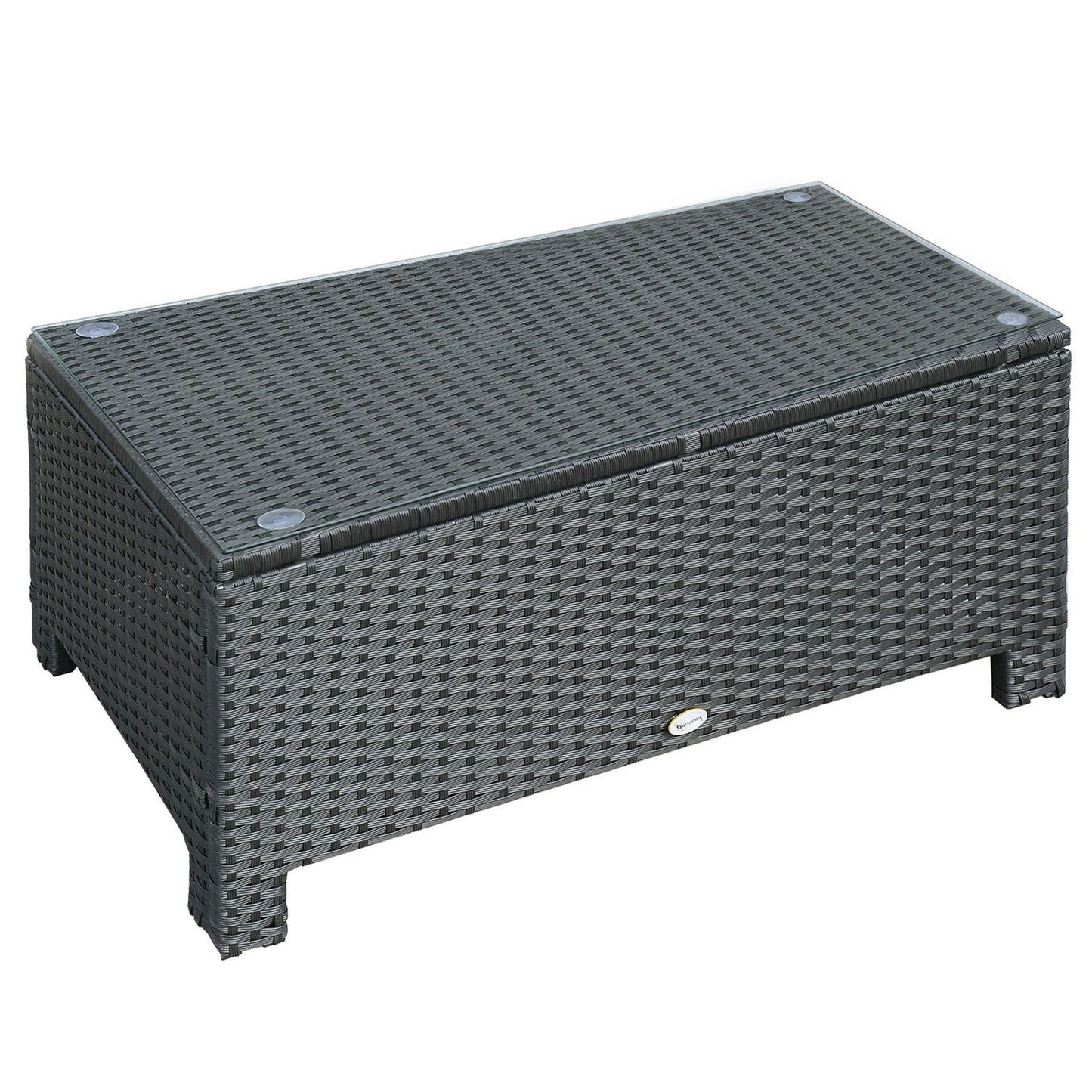 Outsunny Rattan Coffee Table, Patio Side Table, Handwoven Wicker Furniture with Tempered Glass Top, Black
