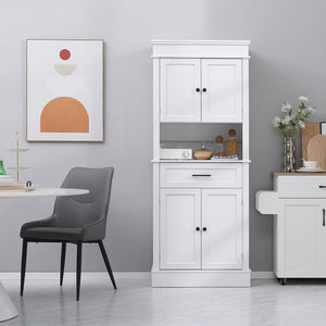 Armoire de cuisine moderne avec portes, étagères ouvertes et réglables, blanche
