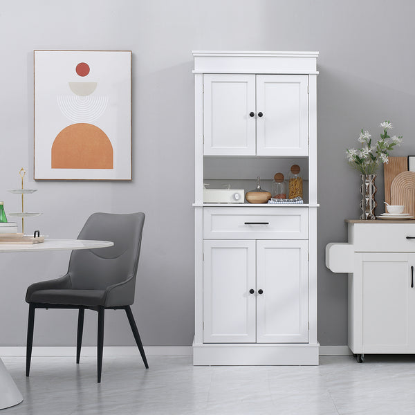 Armoire de cuisine moderne avec portes, étagères ouvertes et réglables, blanche