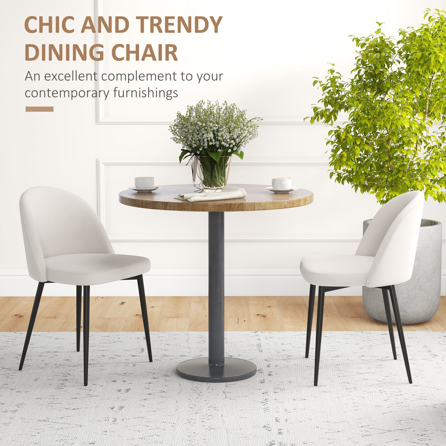 Lot de 2 chaises de salle à manger rembourrée en velours pour salon et salle à manger, blanc crème